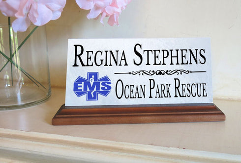 EMS Desk Nameplate – Personalized Marble Name Sign for Paramedics & First Responders