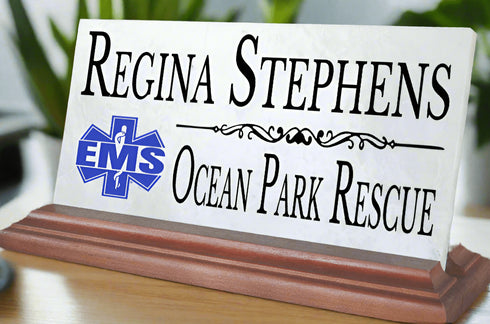 EMS Desk Nameplate – Personalized Marble Name Sign for Paramedics & First Responders