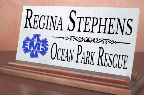 EMS Desk Nameplate – Personalized Marble Name Sign for Paramedics & First Responders