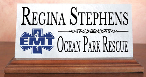 Personalized EMT Desk Nameplate – Custom Marble Plaque with Name & Department