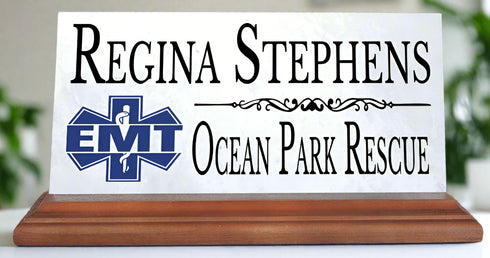 Personalized EMT Desk Nameplate – Custom Marble Plaque with Name & Department
