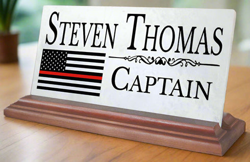 Firefighter Nameplate Gift - Thin Red Line Flag Custom Desk Name Plate - Graduation or Promotion Gift