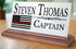 Firefighter Desk Nameplate - Thin Red Line Flag Custom Marble Name Plate Gift