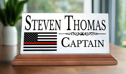 Firefighter Nameplate Gift - Thin Red Line Flag Custom Desk Name Plate - Graduation or Promotion Gift