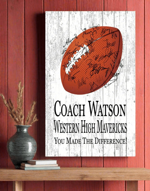 Signable Football Coach Gift Plaque - Personalized and Team Signed Custom Wood