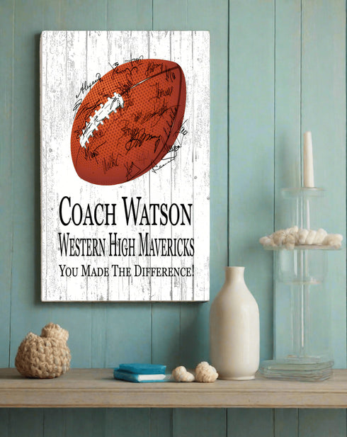 Signable Football Coach Gift Plaque - Personalized and Team Signed Custom Wood