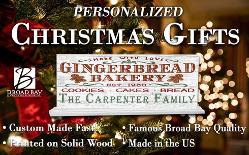 Gingerbread Bakery Christmas Sign - Personalized Vintage Style Holiday Home Decor