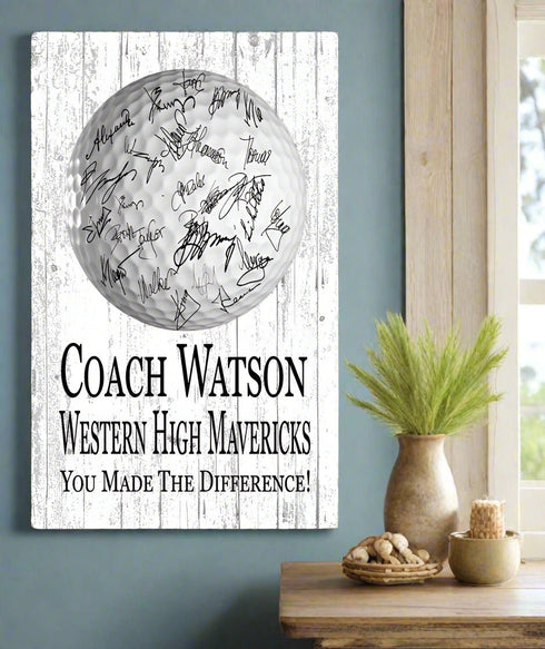 Signable Golf Coach Gift Plaque - Team Signed Custom Wood Award