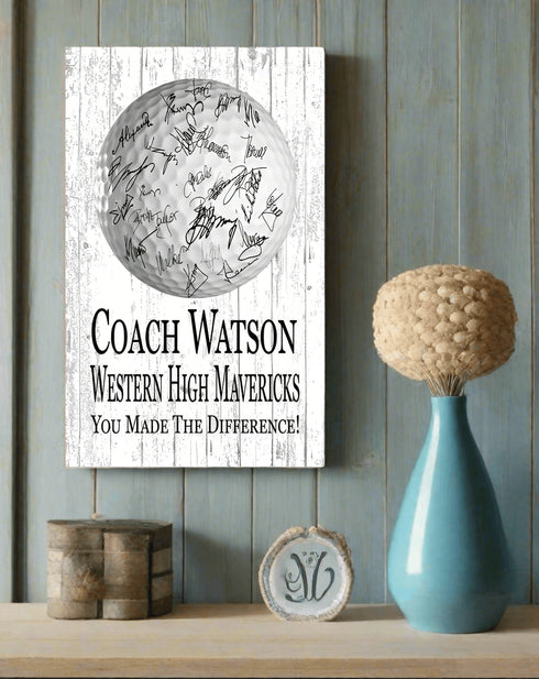 Signable Golf Coach Gift Plaque - Team Signed Custom Wood Award