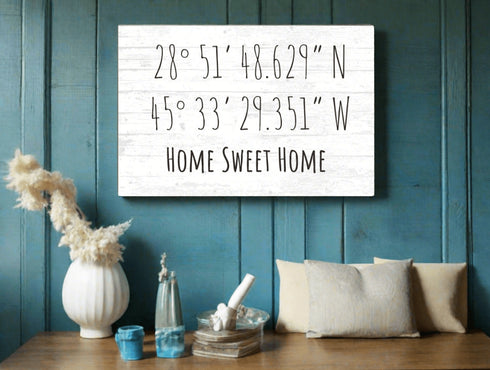 GPS Coordinate Sign - Personalized Latitude Longitude Location Wall Art - 16.5" x 10.5"