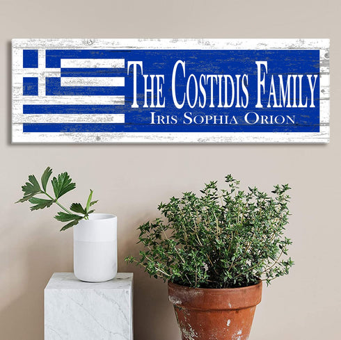 Greek Flag Sign - Personalized Family Name - Custom Wood Greek Heritage Gift
