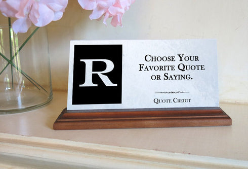 Custom Monogram Quote Plaque – Personalized Marble Desk Display with Initial and Favorite Saying