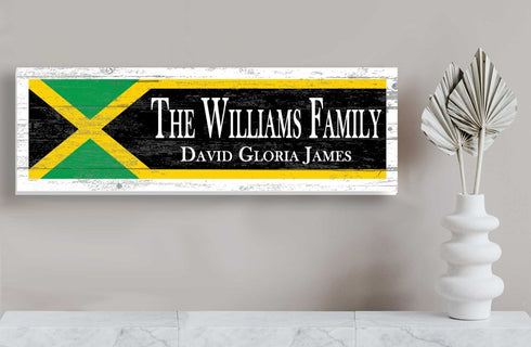 Jamaican Flag Family Name Sign – Personalized Jamaica Heritage Plaque with Custom Names
