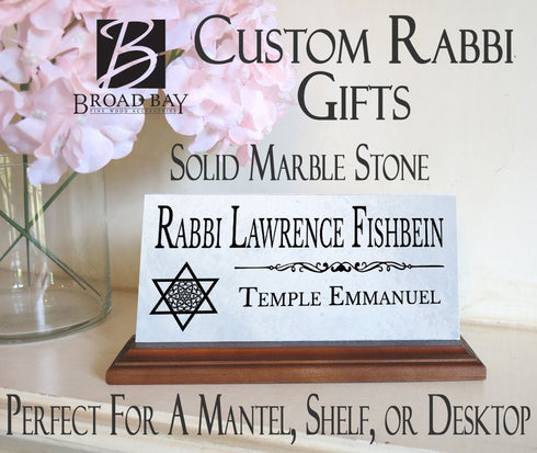 Jewish Desk Nameplate – Custom Marble Name Sign with Star of David for Rabbi, Cantor, or Temple Leader Etc.