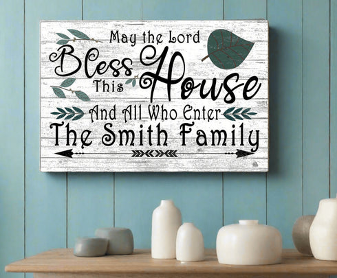 Personalized Sign - May The Lord Bless This House And All Who Enter - Large Wood