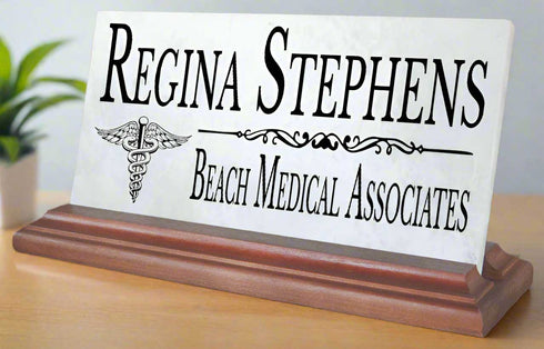 Personalized Medical Desk Nameplate – Custom Marble Plaque