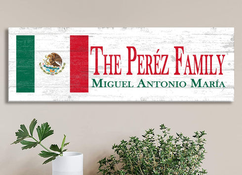 Mexican Flag Sign - Personalized Family Name - Custom Wood Mexican Heritage Gift