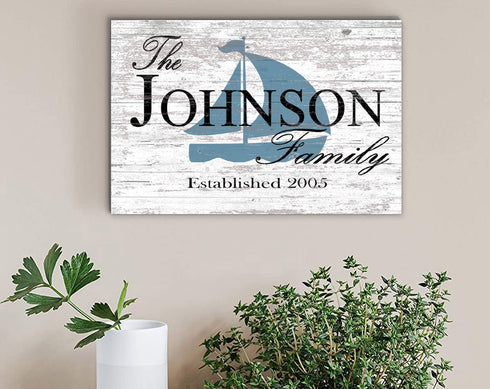 Custom Lake or Beach House Sign – Personalized Sailboat Design with Family Name & Established Year | Nautical Coastal Wall Art