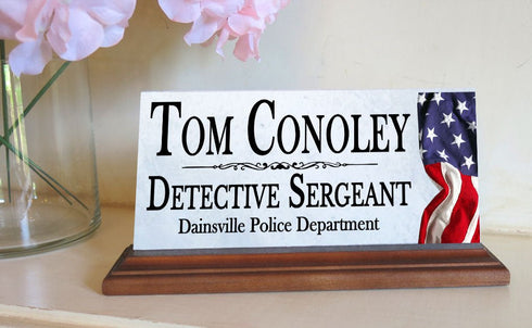 Nameplate for Police, Law Enforcement, Military, Government Workers - Solid Marble - Desktop