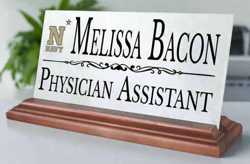 Naval Academy Nameplate – Solid Marble Desk Name Plate Sign with Personalized Title