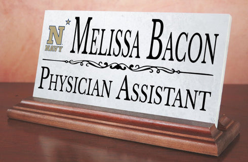 Naval Academy Nameplate – Solid Marble Desk Name Plate Sign with Personalized Title