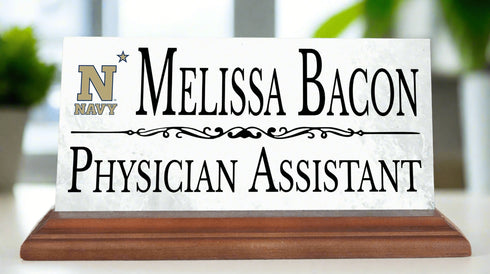 Naval Academy Nameplate – Solid Marble Desk Name Plate Sign with Personalized Title