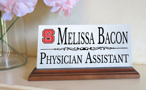 NC State Desk Nameplate – Custom Marble Name Sign with Personalized Title