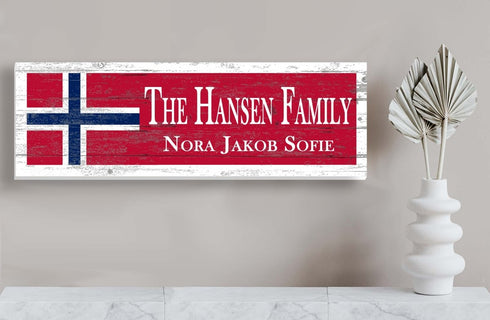 Norwegian Flag Family Name Sign – Personalized Norway Heritage Plaque with Custom Names