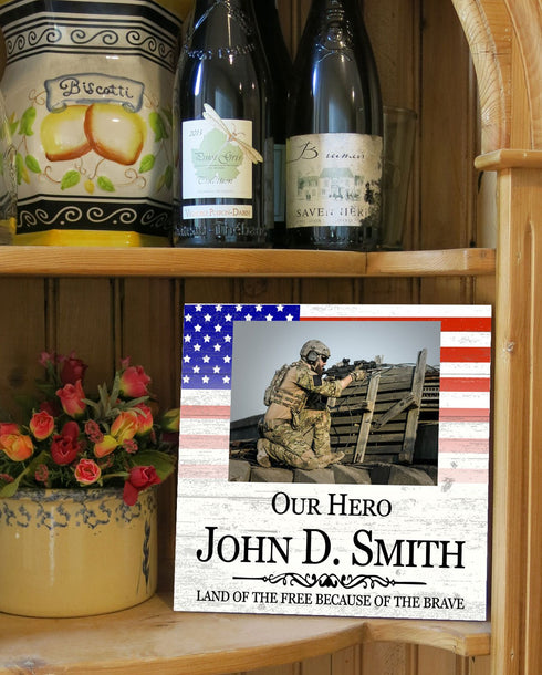 Personalized Military Hero Photo Plaque – 10.5" x 10.5" Square Patriotic Tribute With Custom Name