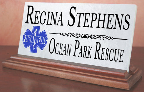 Personalized Paramedic Desk Nameplate – Custom Marble Plaque with Name & Department
