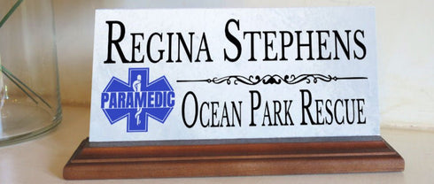 Personalized Paramedic Desk Nameplate – Custom Marble Plaque with Name & Department