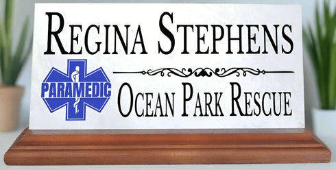 Personalized Paramedic Desk Nameplate – Custom Marble Plaque with Name & Department