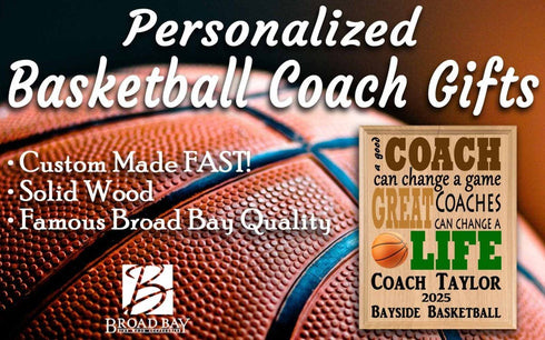 Custom Basketball Coach Gift β Personalized Wood Plaque with Name & Year β βGreat Coaches Change Livesβ β Solid Wood β USA Made β 11x8.5