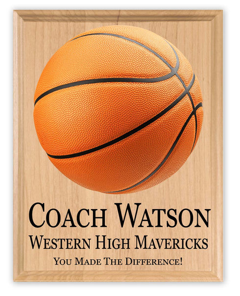 Signable Basketball Coach Gift Plaque - Team Signed Custom Wood Award
