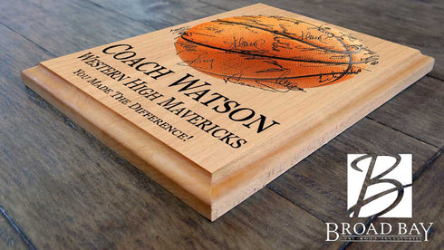 Signable Basketball Coach Gift Plaque - Team Signed Custom Wood Award