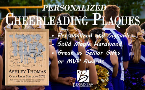 Cheer Award Plaque β Recognition Trophy for Cheerleaders, Seniors & Team Coaches - Custom Signable Gift - Solid Wood