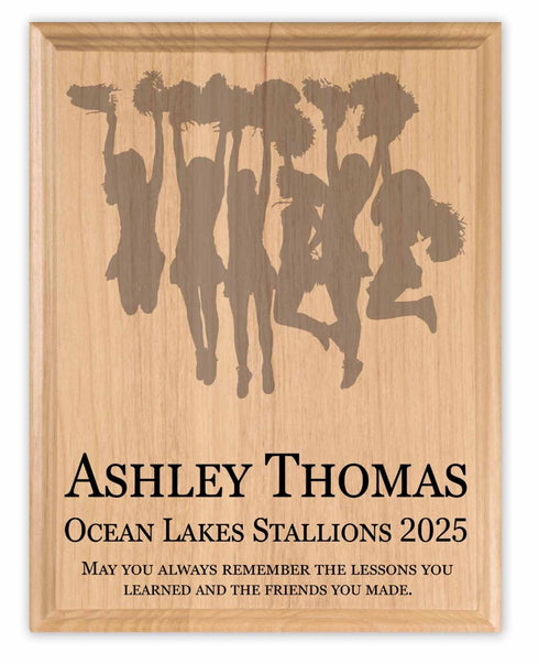 Cheer Award Plaque β Recognition Trophy for Cheerleaders, Seniors & Team Coaches - Custom Signable Gift - Solid Wood