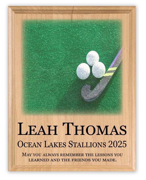 Field Hockey Award Plaque โ Recognition Trophy for Players, Seniors & Team Coaches - Custom Signable Gift - Solid Wood