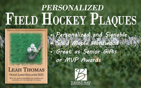 Field Hockey Award Plaque โ Recognition Trophy for Players, Seniors & Team Coaches - Custom Signable Gift - Solid Wood