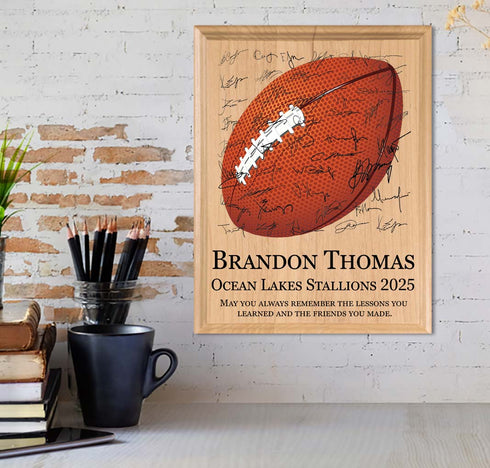 Football Award Plaque – Recognition Trophy for Players, Seniors & Team Coaches - Custom Signable Gift - Solid Wood