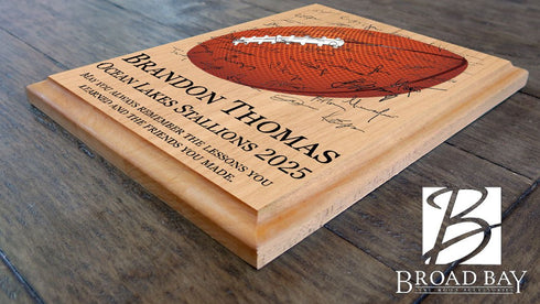 Football Award Plaque – Recognition Trophy for Players, Seniors & Team Coaches - Custom Signable Gift - Solid Wood