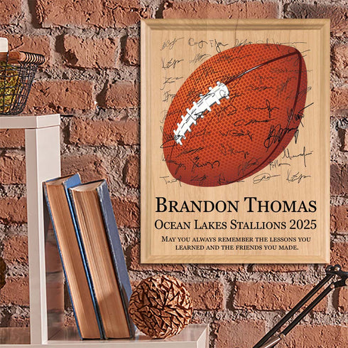 Football Award Plaque – Recognition Trophy for Players, Seniors & Team Coaches - Custom Signable Gift - Solid Wood