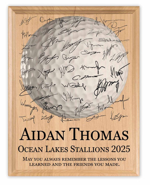 Golf Award Plaque – Recognition Trophy for Players, Seniors & Team Coaches - Custom Signable Gift - Solid Wood