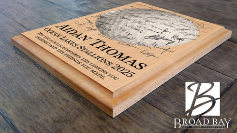 Golf Award Plaque – Recognition Trophy for Players, Seniors & Team Coaches - Custom Signable Gift - Solid Wood
