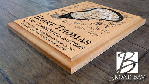 Lacrosse Award Plaque – Recognition Trophy for Players, Seniors & Team Coaches - Custom Signable Gift - Solid Wood