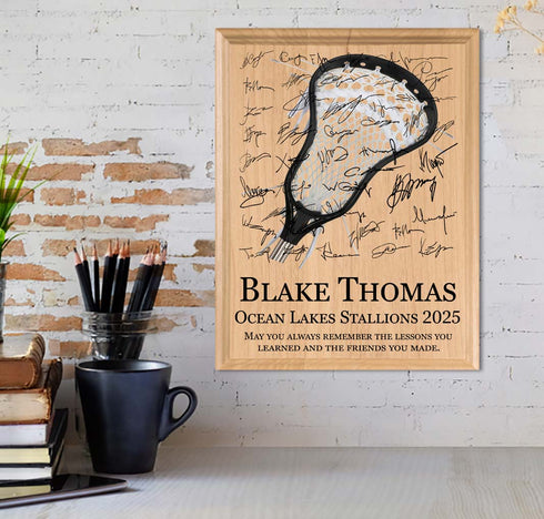 Lacrosse Award Plaque – Recognition Trophy for Players, Seniors & Team Coaches - Custom Signable Gift - Solid Wood