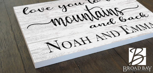 Personalized Mountain Love Sign – “Love You to the Mountains and Back” | Custom Couple’s Wall Art