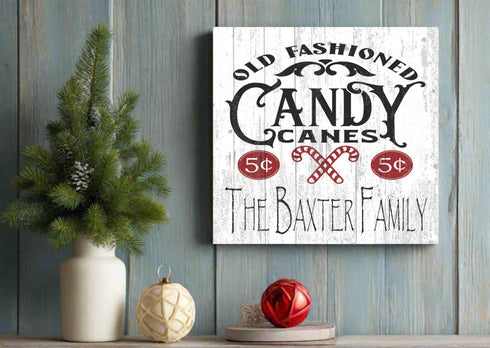 Candy Cane Christmas Sign - Personalized Custom Family Name Holiday Decoration