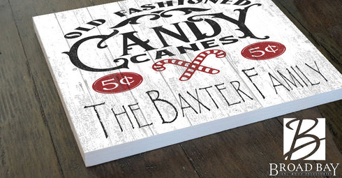 Candy Cane Christmas Sign - Personalized Custom Family Name Holiday Decoration