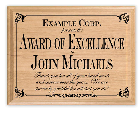 Award of Excellence Plaque – Personalized Employee Recognition Gift for Outstanding Achievement